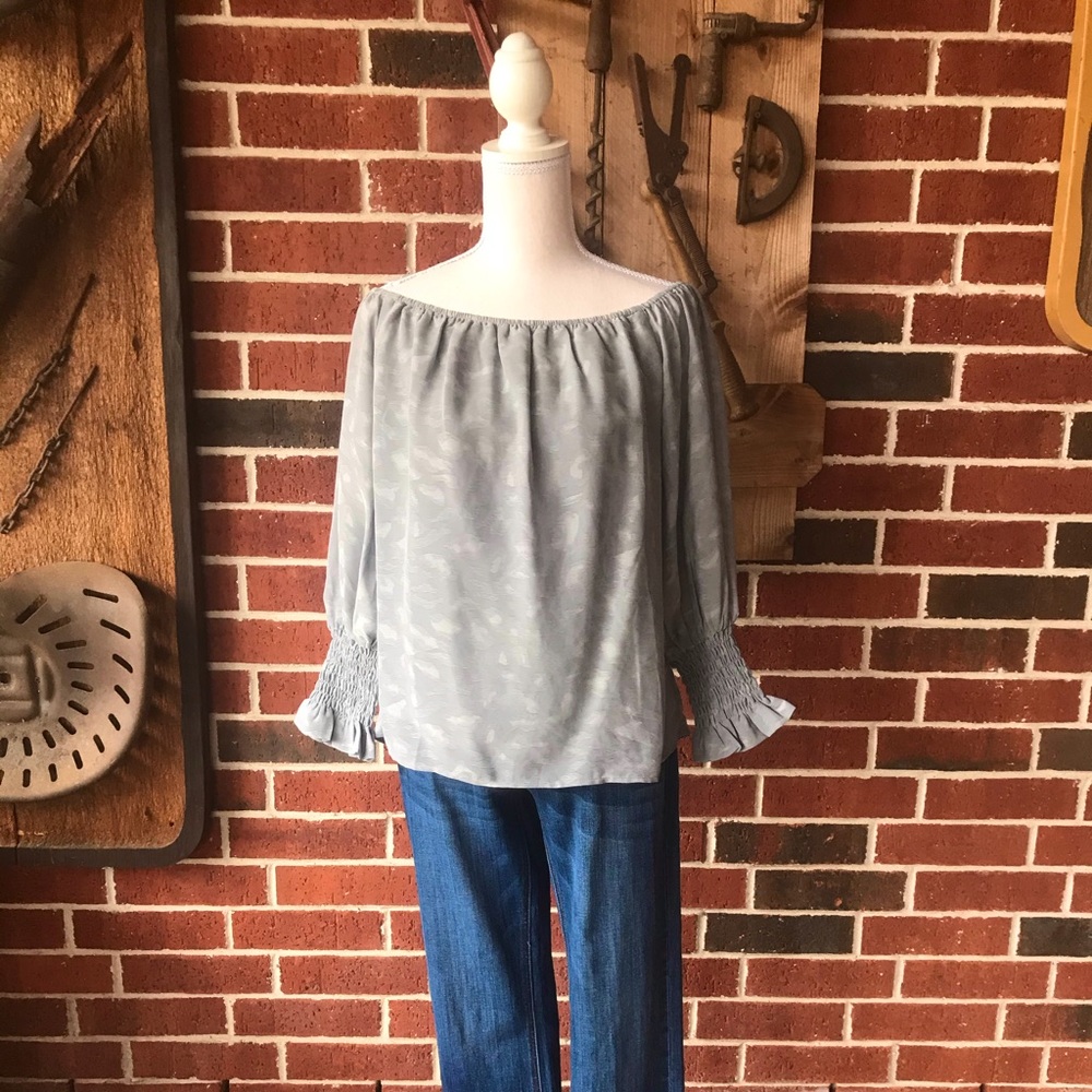 Gray Blouse with Cuffed Sleeves
